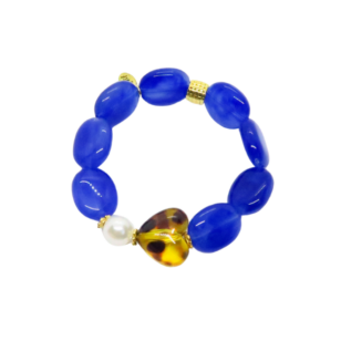 Bracelet Gabrielle perles bleu royal et cœur léopard