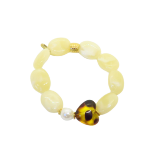 Bracelet Gabrielle perles ivoire et cœur léopard