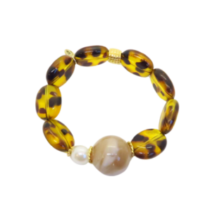 Bracelet Gabrielle perles léopard et perle beige