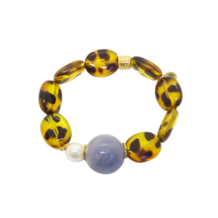 Bracelet Gabrielle perles léopard et perle grise