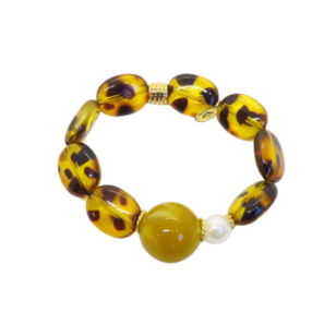 Bracelet Gabrielle perles léopard et perle miel