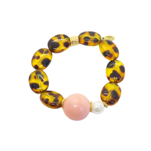 Bracelet Gabrielle perles léopard et perle rose