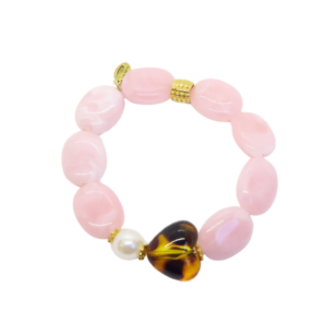 Bracelet Gabrielle perles roses et cœur léopard