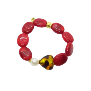 Bracelet Gabrielle perles rouges et cœur léopard
