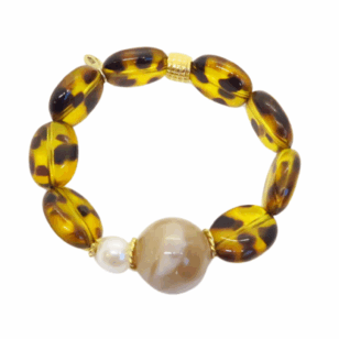 Bracelet Gabrielle perles léopard et perle beige