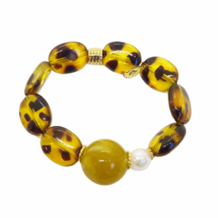 Bracelet Gabrielle perles léopard et perle jaune