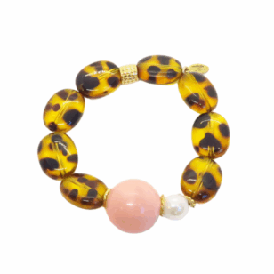 Bracelet Gabrielle perles léopard et perle rose