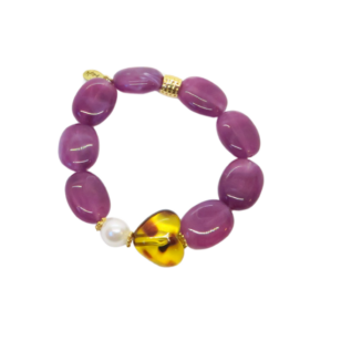 Bracelet Gabrielle perles violettes et cœur léopard