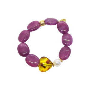 Bracelet Gabrielle perles violettes et cœur léopard