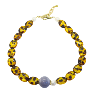 Ras de cou Gabrielle perles léopard et perle grise