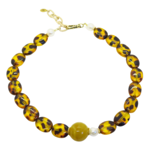 Ras de cou Gabrielle perles léopard et perle miel