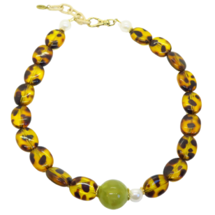 Ras de cou Gabrielle perles léopard et perle kaki