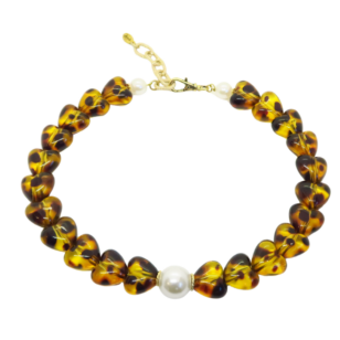 Ras de cou Gabrielle cœurs léopard et perle blanche