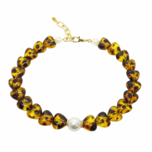 Ras de cou Gabrielle cœurs léopard et perle blanche