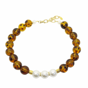 Ras de cou Gabrielle perles léopard et perles blanches