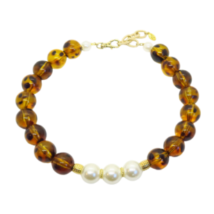 Ras de cou Gabrielle perles léopard et perles blanches