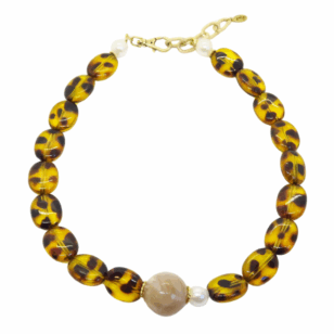Ras de cou Gabrielle perles léopard et perle beige