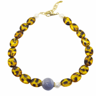 Ras de cou Gabrielle perles léopard et perle grise