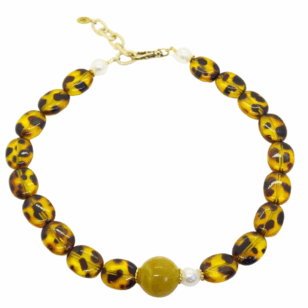 Ras de cou Gabrielle perles léopard et perle jaune