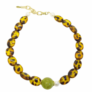 Ras de cou Gabrielle perles léopard et perle kaki