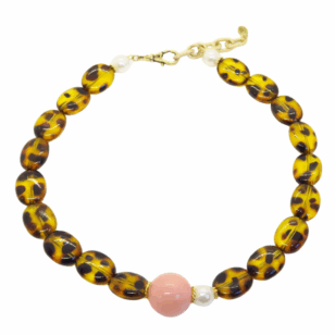 Ras de cou Gabrielle perles léopard et perle rose