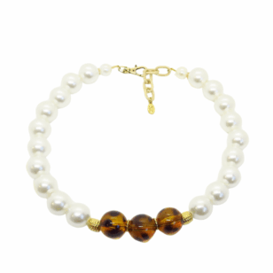 Ras de cou Gabrielle perles blanches et perles léopard