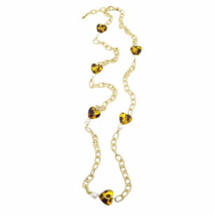 Sautoir Gabrielle cœurs léopard et chaîne