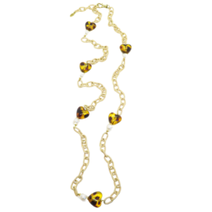 Sautoir Gabrielle cœurs léopard et chaîne