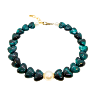 Ras de cou Gabrielle cœurs canard et perles blanches