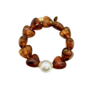 Bracelet Gabrielle cœurs ambre et perle blanche