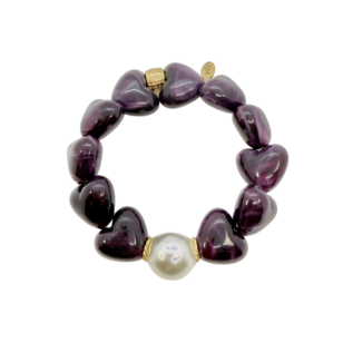Bracelet Gabrielle cœurs améthyste et perle blanche