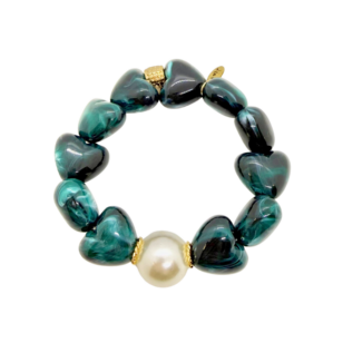 Bracelet Gabrielle cœurs canard et perle blanche