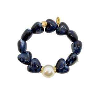 Bracelet Gabrielle cœurs marine et perle blanche