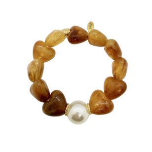 Bracelet Gabrielle cœurs miel et perle blanche