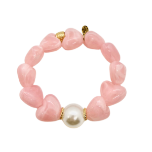 Bracelet Gabrielle cœurs roses et perle blanche