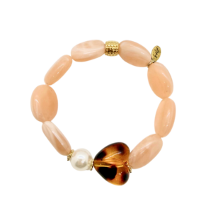 Bracelet Gabrielle perles chair et cœur léopard