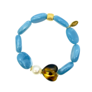 Bracelet Gabrielle perles bleu ciel et cœur léopard