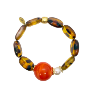 Bracelet Gabrielle résine léopard et perle orange
