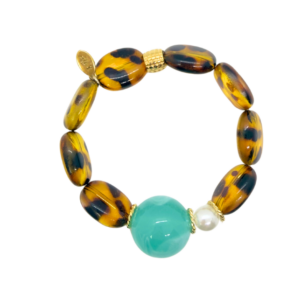 Bracelet Gabrielle résine léopard et perle turquoise