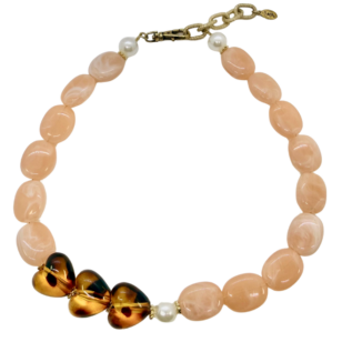 Ras de cou Gabrielle perles nude et cœurs léopard