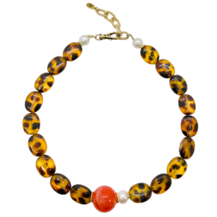 Ras de cou Gabrielle perles léopard et perle orange