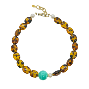 Ras de cou Gabrielle perles léopard et perle turquoise