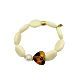 Bracelet Gabrielle perles crème et cœur léopard