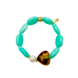 Bracelet Gabrielle perles turquoises et cœur léopard