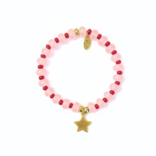 Bracelet Cocktail jade rose et rouge
