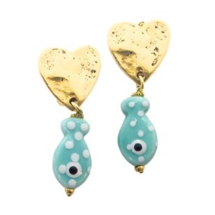Boucles d’oreilles acqua poisson turquoise à pois