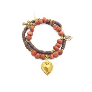 Bracelet élastique en pierre de lune marron et bois de coco Maddalena