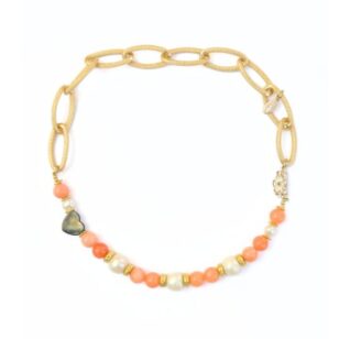Ras de cou Clothilde jade pêche et chaîne