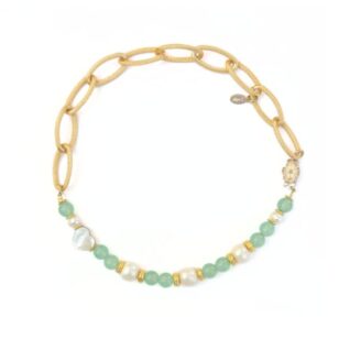 Ras de cou Clothilde jade vert d'eau et chaîne