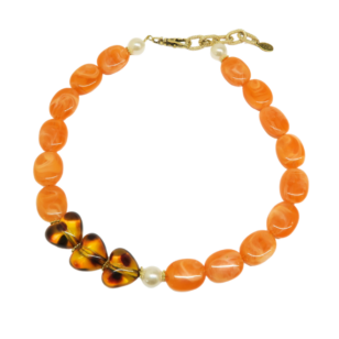 Ras de cou Gabrielle perles orange et cœurs léopard
